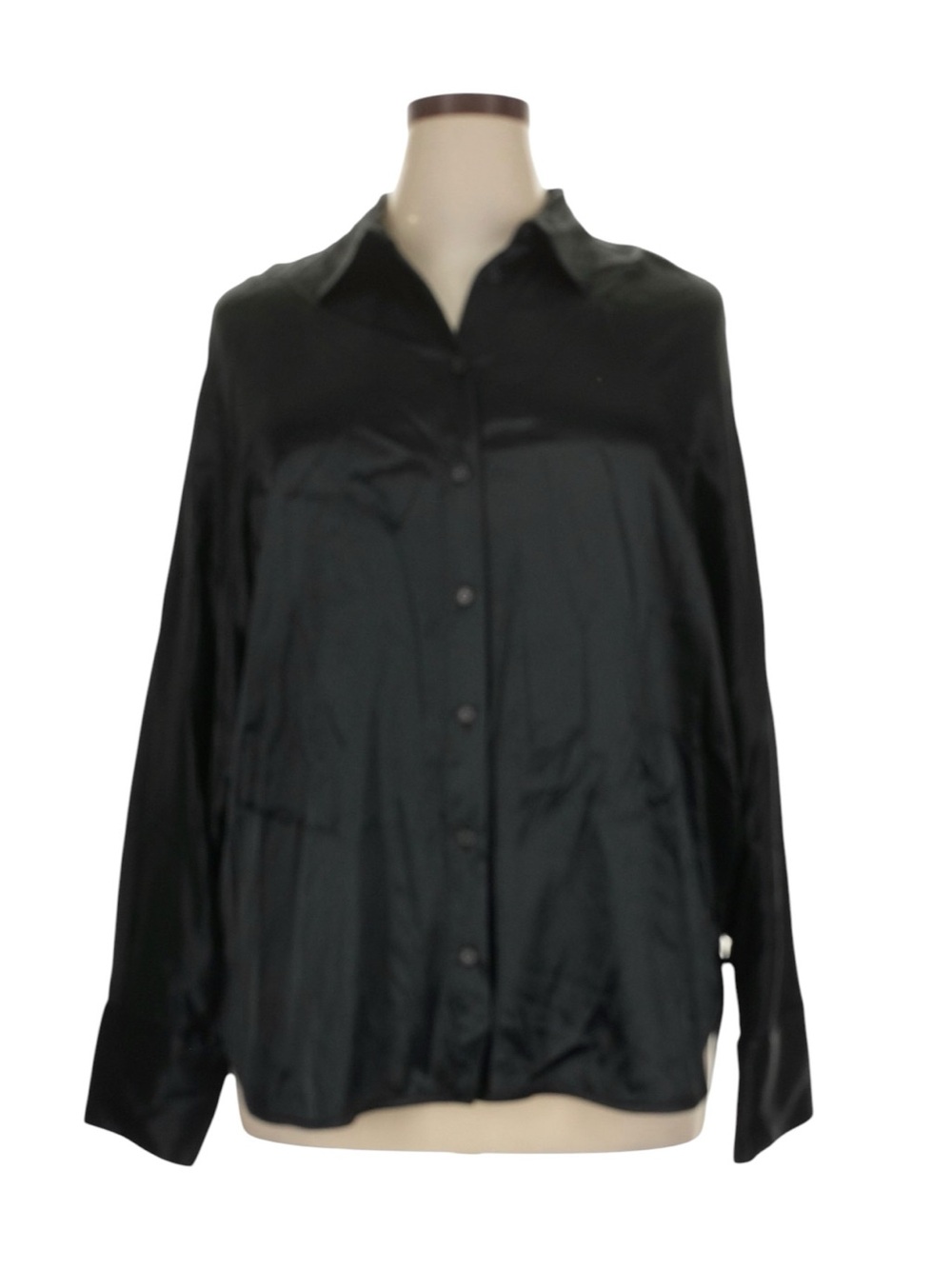 Madewell Relaxed Dolman Button Up Shirt in Satin XL Black Office Workwear NWT